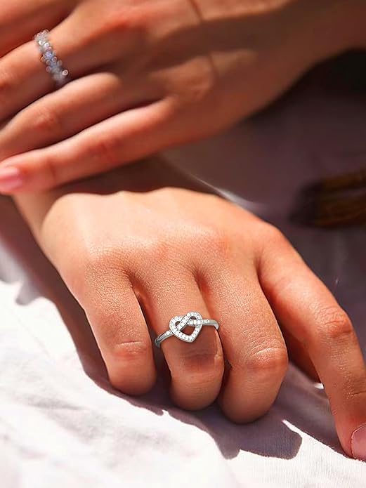 Cubic Zirconia Stackable Love Knot Promise Ring for Women