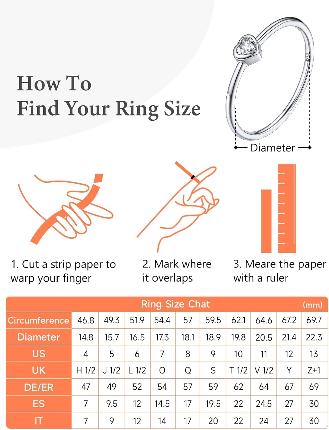 Dainty Cubic Zirconia Heart Promise Stacked Band Rings, How To Find Your Ring Size