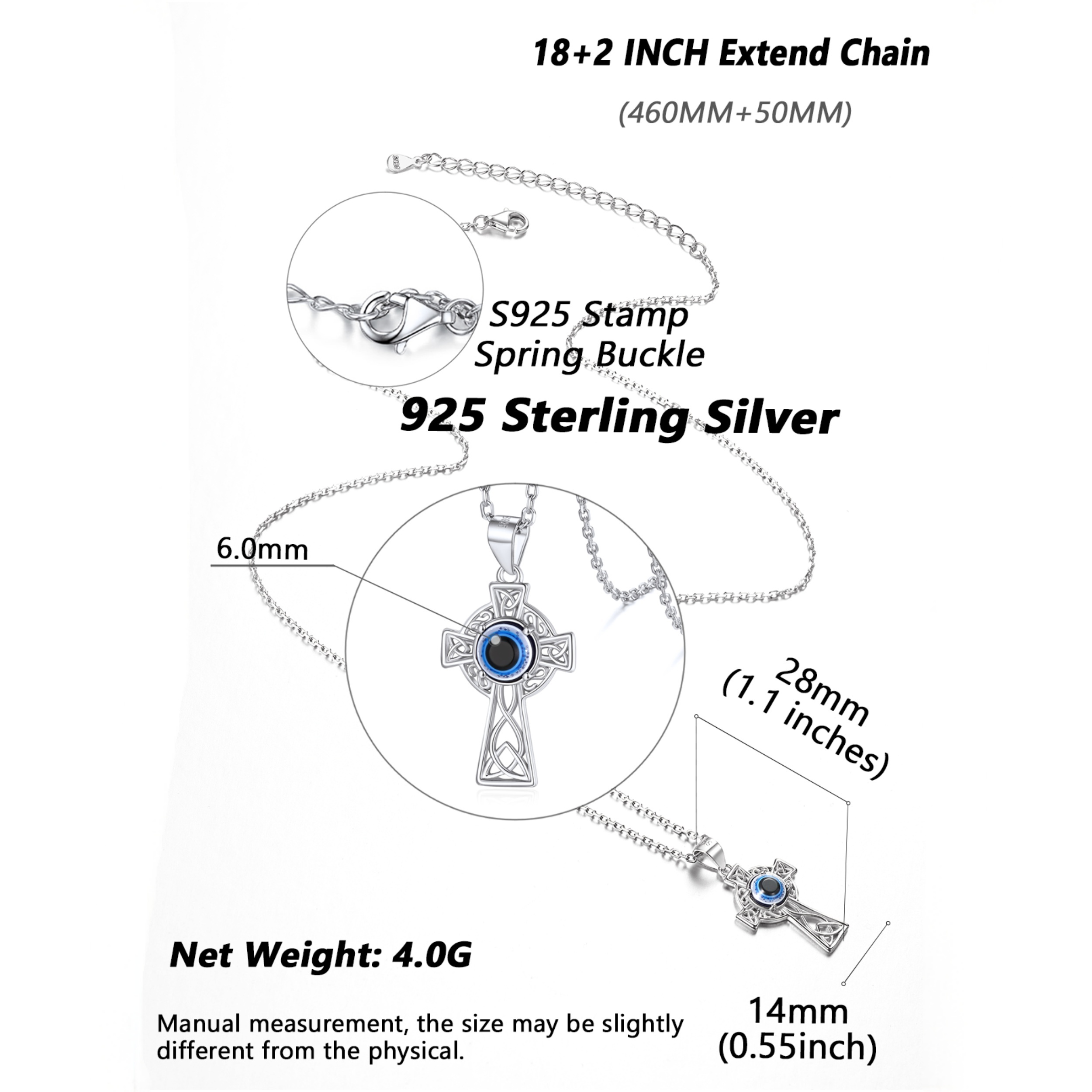 ChicSilver Sterling Silver Celtic Knot Eye of Horus Cross Pendant Necklace Details: Dimensions, Hypoallergenic, Lobster-Claw-Clasps