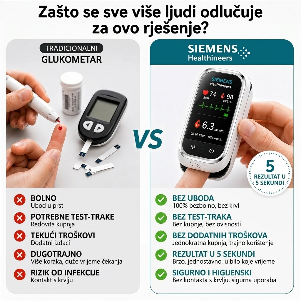 🩸 Siemens™ 11-u-1 mjerač glukoze u krvi bez igle Bez uboda • Bez test traka • Rezultati za samo 5 sekundi