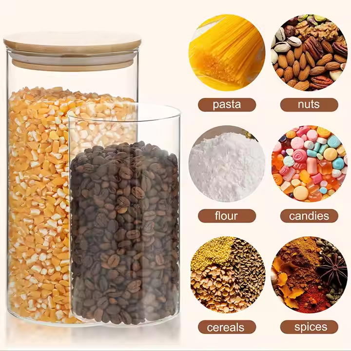 Glass Meal Prep Jars Bamboo Lids Spoons Overnight Oats Breakfast Snacks Containers Chia Seed Pudding Storage