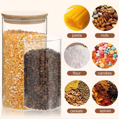 Glass Meal Prep Jars Bamboo Lids Spoons Overnight Oats Breakfast Snacks Containers Chia Seed Pudding Storage