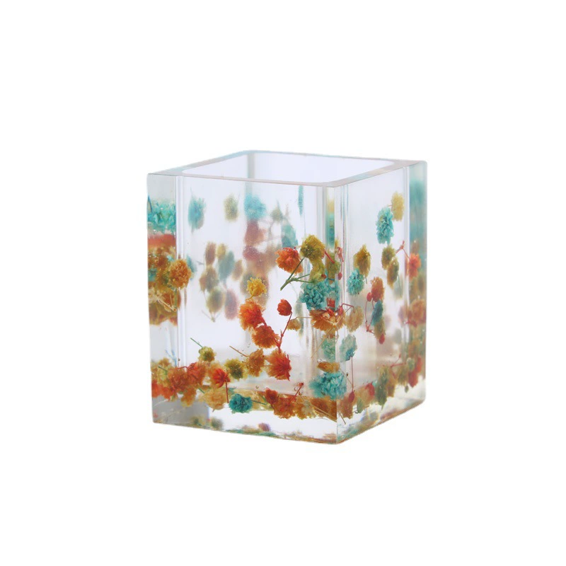 Resin crafts transparent dried flowers creative pen holder embedded decorative ornaments office desktop decorative small ornaments