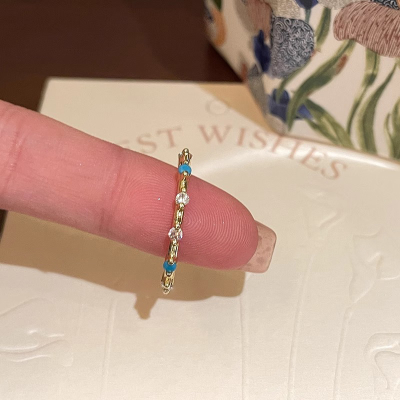 Enamel blue flower ring-A