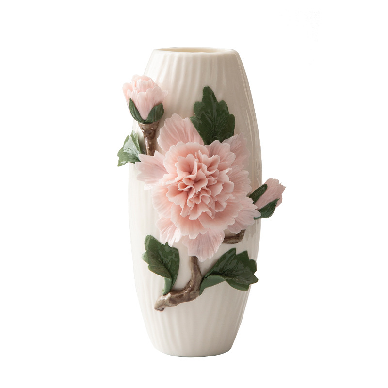  Modern Unique Table Top Emboss Flower Decor Small Ceramic Luxury Flower Vase