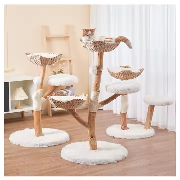 Luxury Natural Solid Real Wood Climbing Woven Nest Cat House Cat Tree With 100% Natural Sisal
