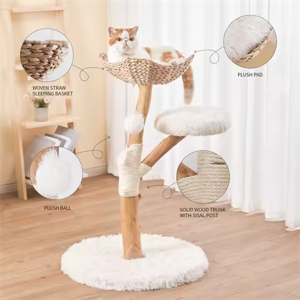 Custom Logo Color Luxury Natural Solid Real Wood Climbing Woven Nest Cat House