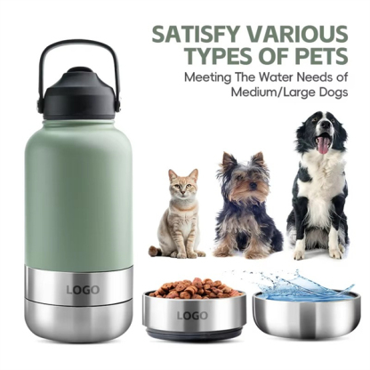 Portable 3 in 1 Stainless Steel Pet Feeder Travel Dog Water Bottles With Food Container