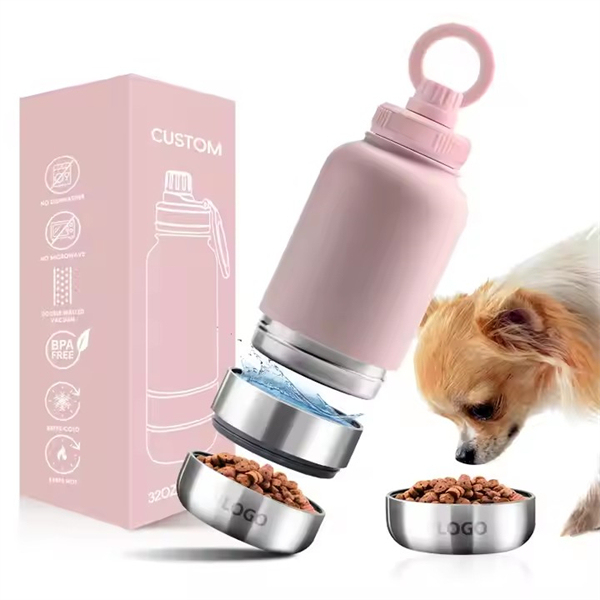 Portable 3 in 1 Stainless Steel Pet Feeder Travel Dog Water Bottles With Food Container