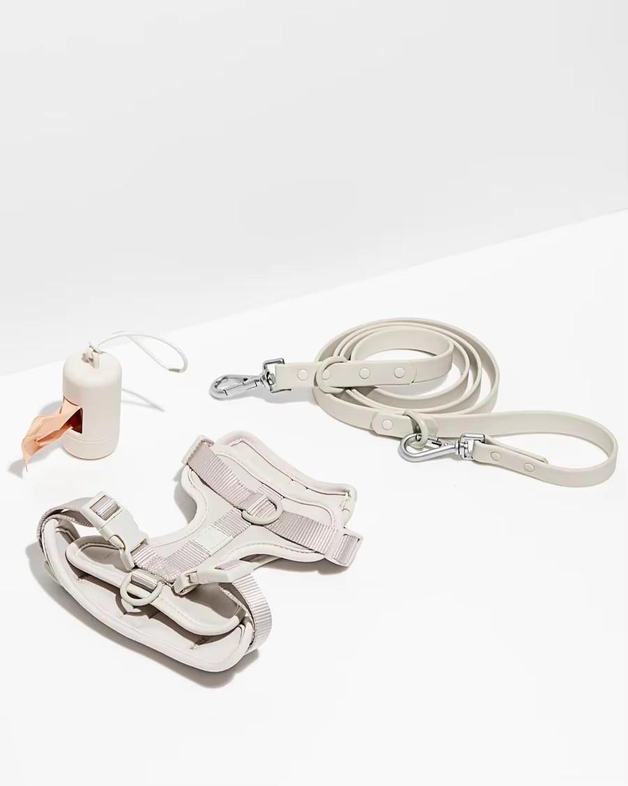 Waterproof PVC Coated Polyester Neoprene Padded Dog Harness Set Pet Poop Bag Holder Dispenser Dog Collar and Leash Set