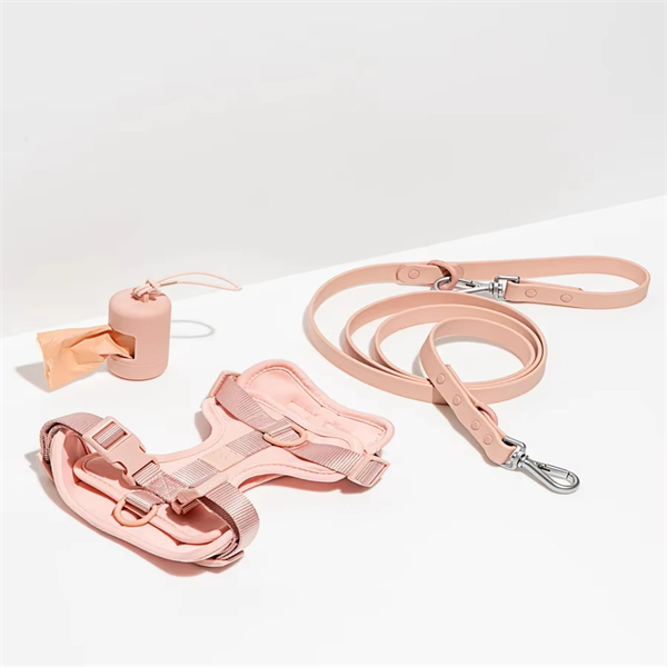 Waterproof PVC Coated Polyester Neoprene Padded Dog Harness Set Pet Poop Bag Holder Dispenser Dog Collar and Leash Set