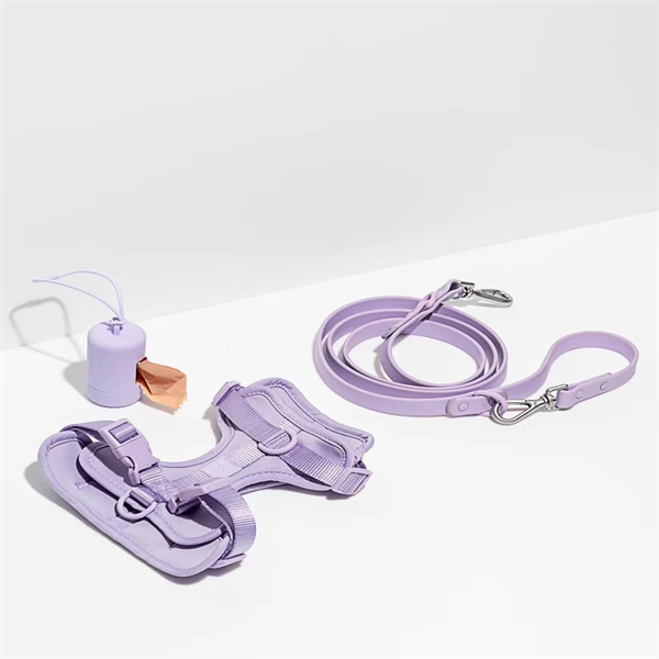 Waterproof PVC Coated Polyester Neoprene Padded Dog Harness Set Pet Poop Bag Holder Dispenser Dog Collar and Leash Set