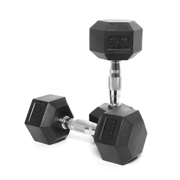20lbs Commercial Rubber Dumbbell Set Strength Gym Fitness Equipment Black Iron Hexagonal Dumbbell