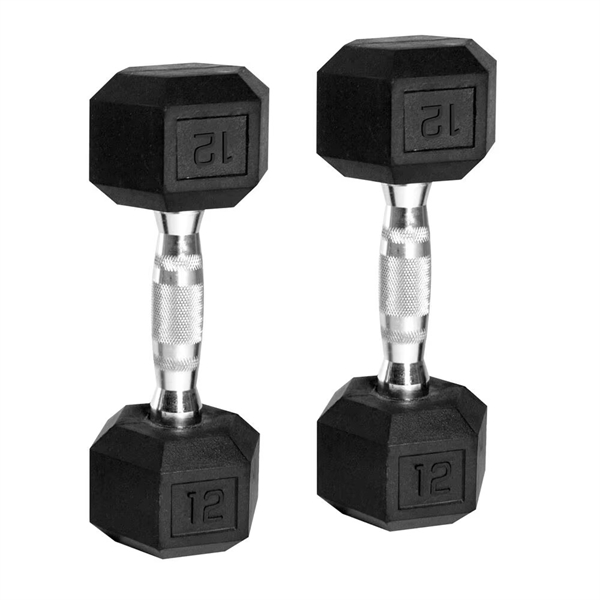 20lbs Commercial Rubber Dumbbell Set Strength Gym Fitness Equipment Black Iron Hexagonal Dumbbell