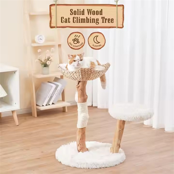 Luxury Natural Solid Real Wood Climbing Woven Nest Cat House Cat Tree With 100% Natural Sisal