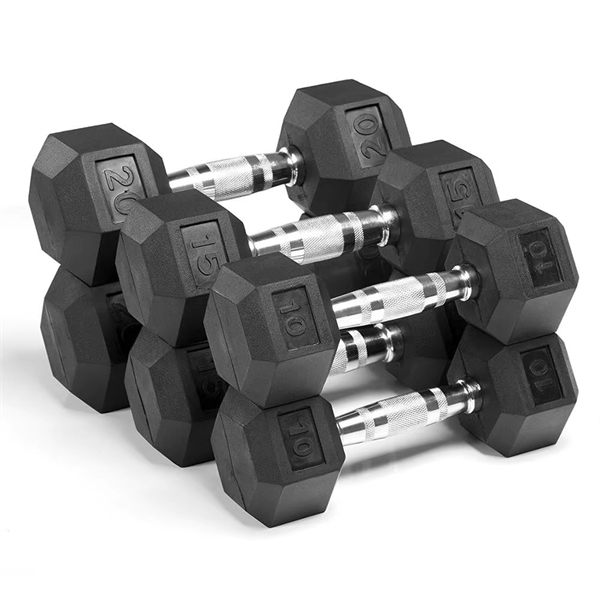 20lbs Commercial Rubber Dumbbell Set Strength Gym Fitness Equipment Black Iron Hexagonal Dumbbell