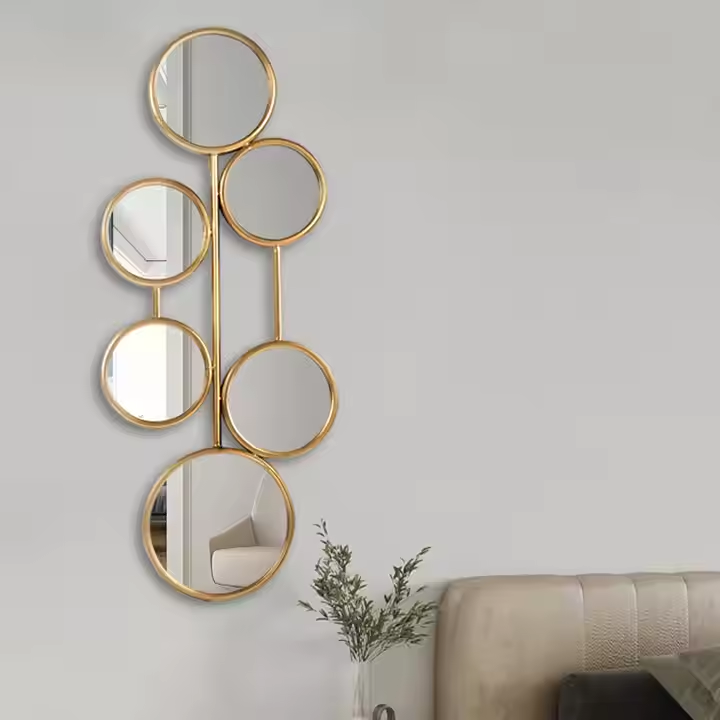 Modern Minimalist Bedroom Designer Decorative Antique Gold Framed Irregular Hanging Art Round Mirror for Living Room Wall Mirror