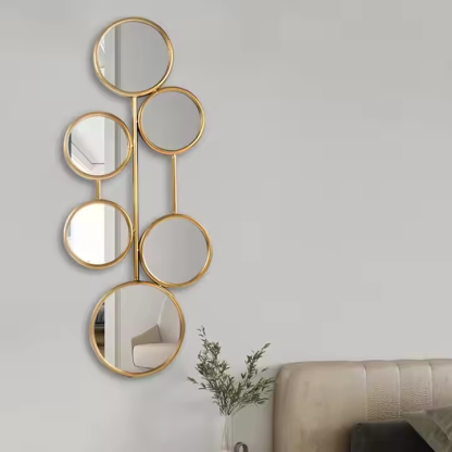 Modern Minimalist Bedroom Designer Decorative Antique Gold Framed Irregular Hanging Art Round Mirror for Living Room Wall Mirror
