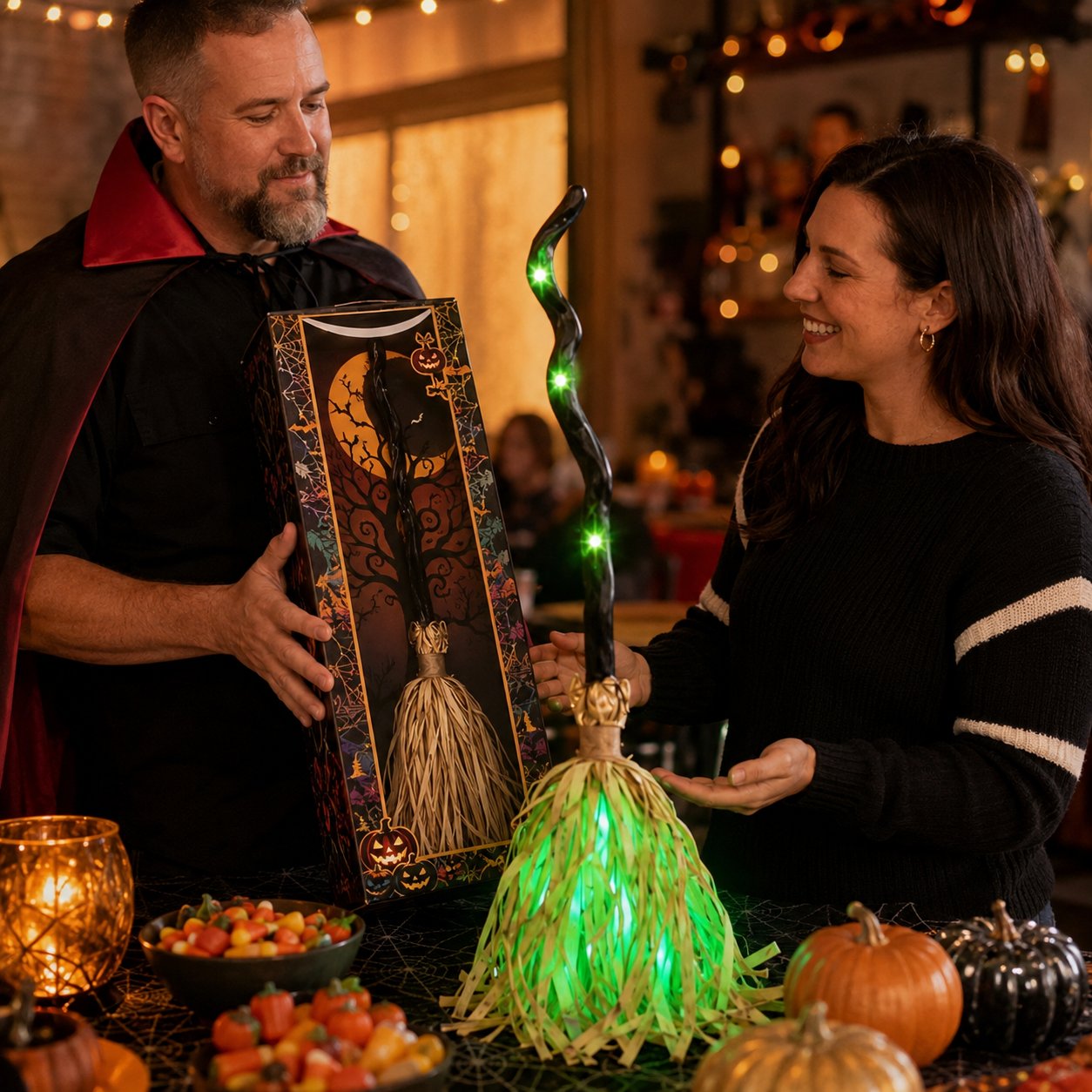 🧙‍♀️🧹Animated Moving Witch Broom - Light‐Sound‐Motion Halloween Prop