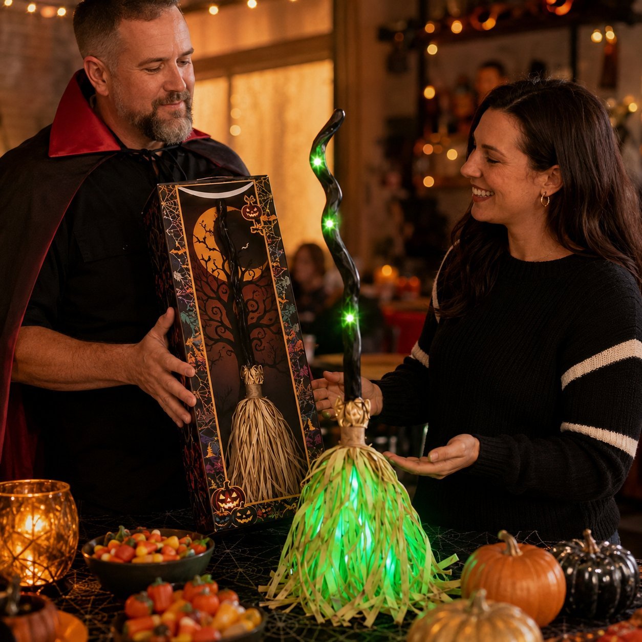 🧙‍♀️🧹Animated Moving Witch Broom - Light‐Sound‐Motion Halloween Prop