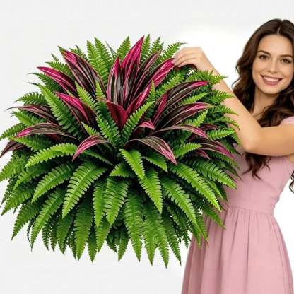 🔥 UV-Resistant Artificial Fern & Red Dracaena Decorative Plants – Full, Lush & Fade-Resistant!