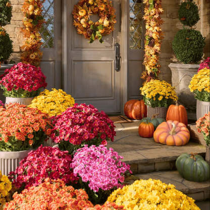 💥Last Day 70% OFF🌼- Artificial Outdoor Sunset Mums Flowers - UV resistant, Waterproof, Windproof
