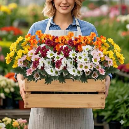 Artificial Outdoor Sunset Mums Flowers - UV resistant, Waterproof, Windproof