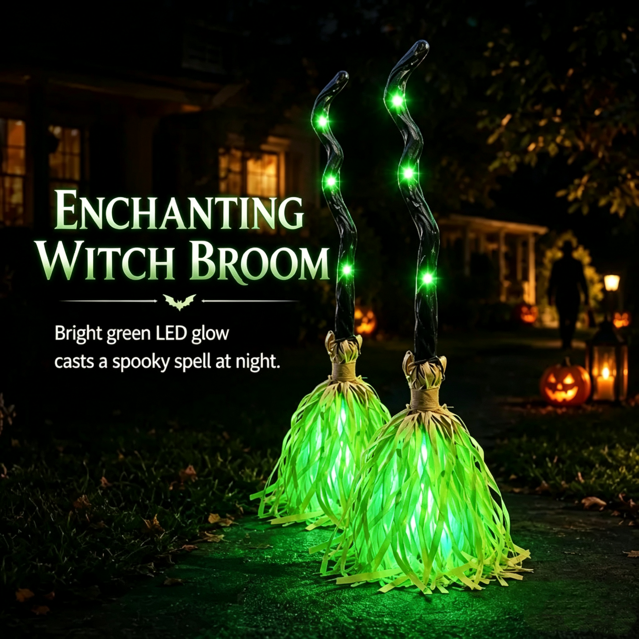🧙‍♀️🧹Animated Moving Witch Broom - Light‐Sound‐Motion Halloween Prop