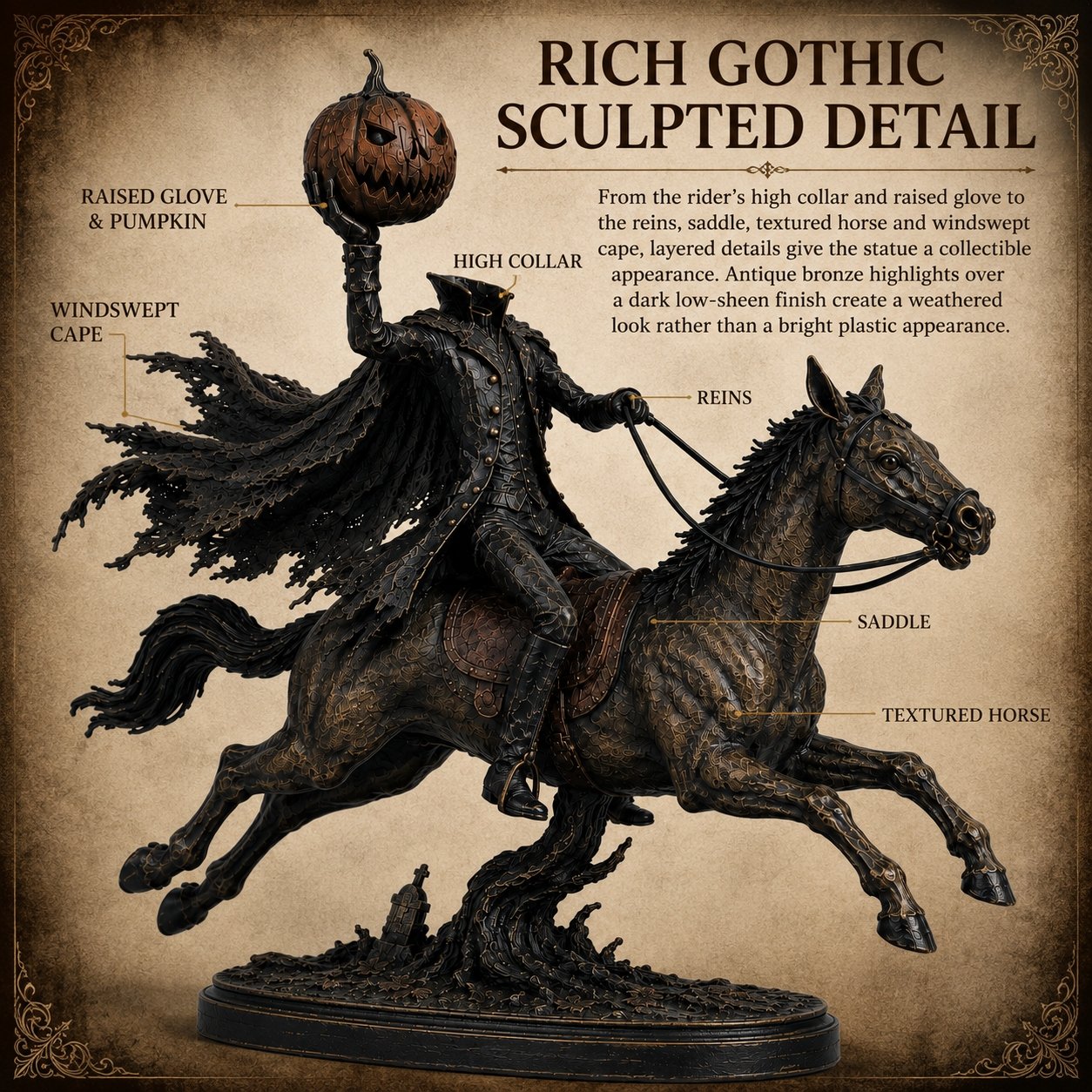 ⏰Limited Stock 70% OFF - 🎃🏇Midnight Chase Headless Horseman Statue