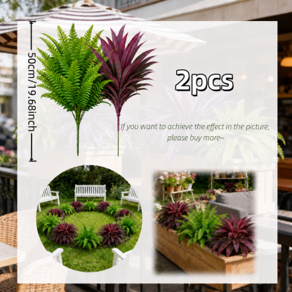 🔥 UV-Resistant Artificial Fern & Red Dracaena Decorative Plants – Full, Lush & Fade-Resistant!