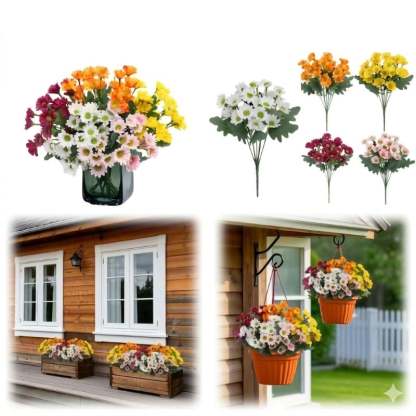 Artificial Outdoor Sunset Mums Flowers - UV resistant, Waterproof, Windproof