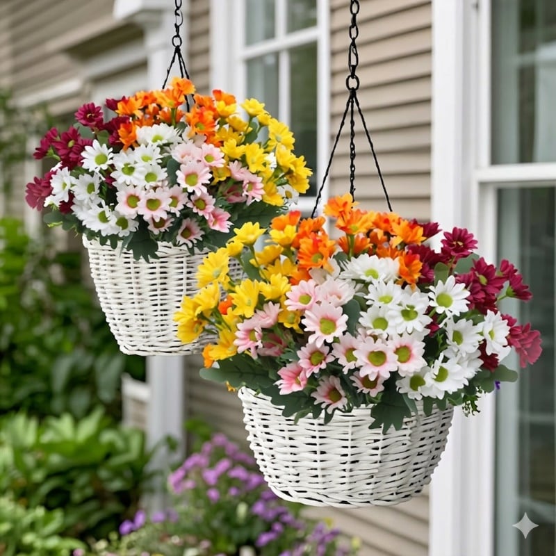 Artificial Outdoor Sunset Mums Flowers - UV resistant, Waterproof, Windproof
