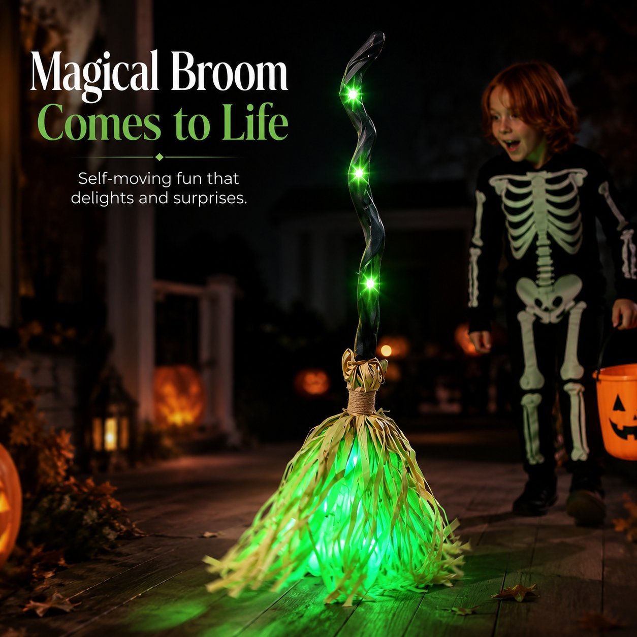 🧙‍♀️🧹Animated Moving Witch Broom - Light‐Sound‐Motion Halloween Prop