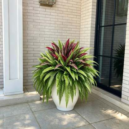 🔥 UV-Resistant Artificial Fern & Red Dracaena Decorative Plants – Full, Lush & Fade-Resistant!