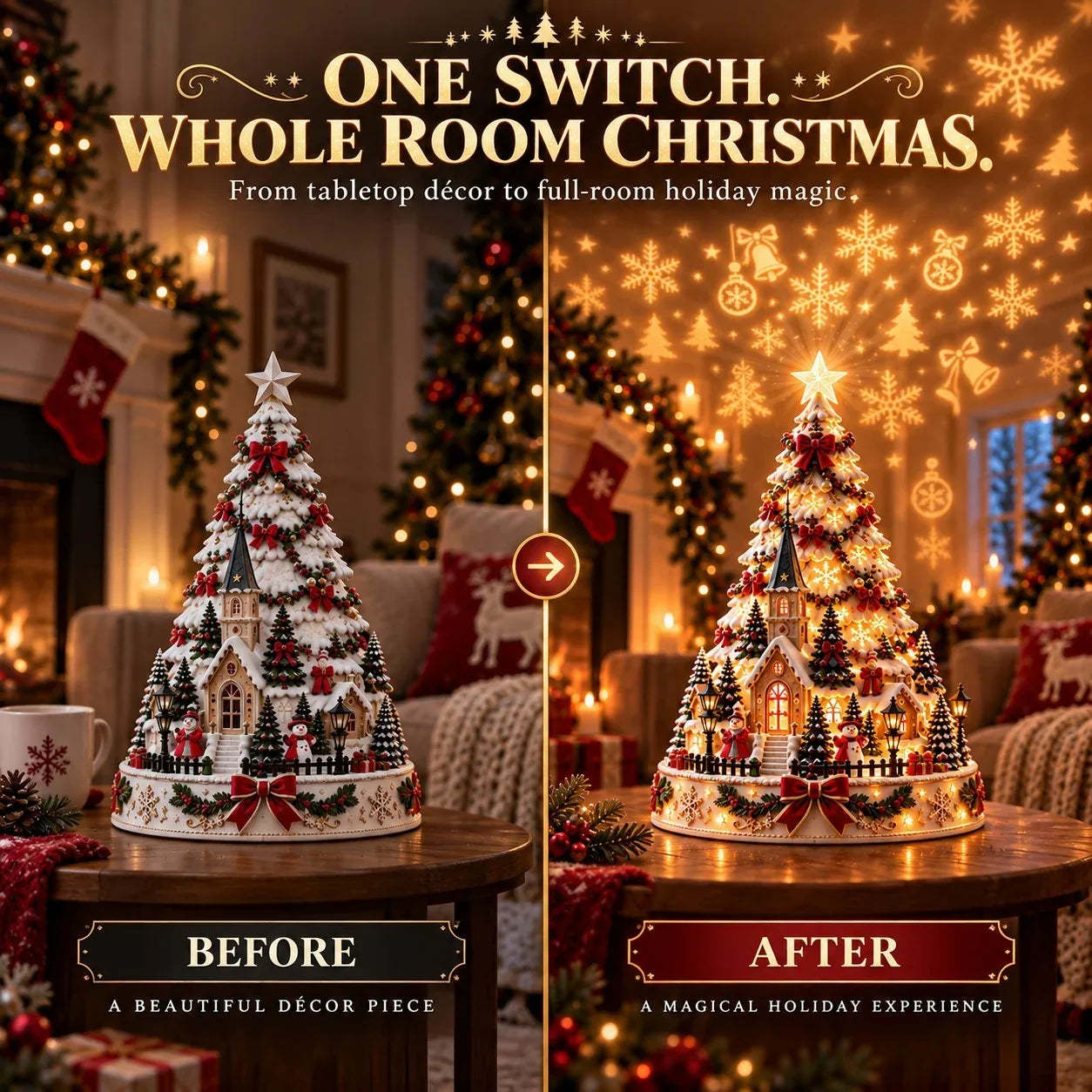 🔥Christmas Village Projection Centerpiece – 4 Themed Villages🎄
