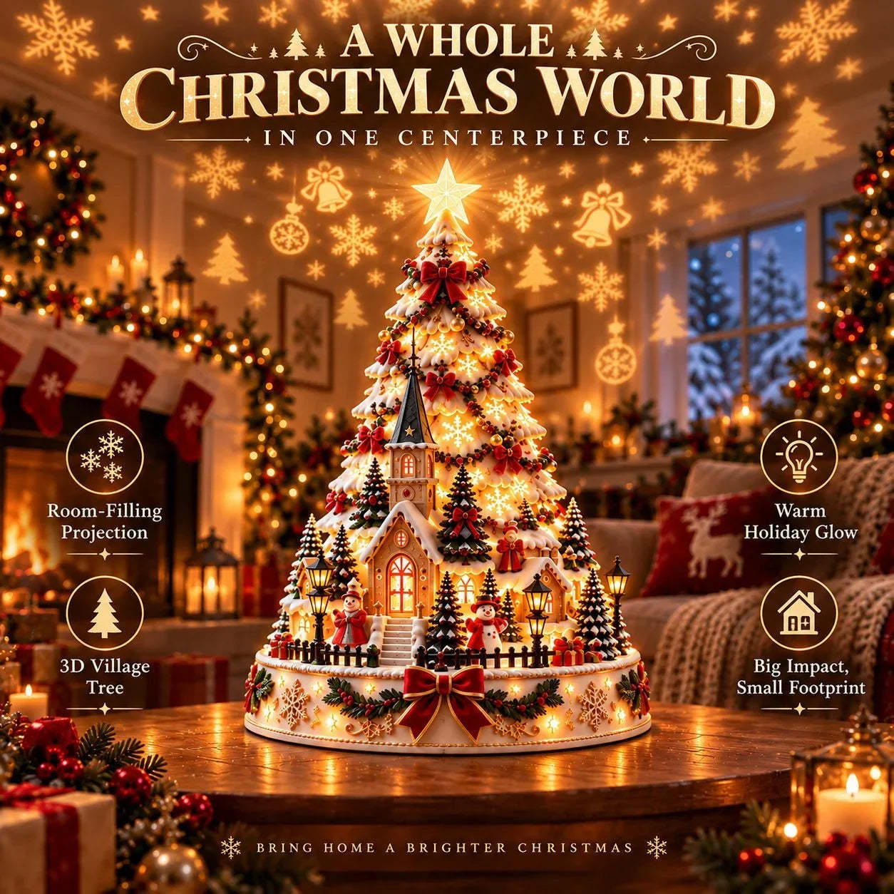 🔥Christmas Village Projection Centerpiece – 4 Themed Villages🎄