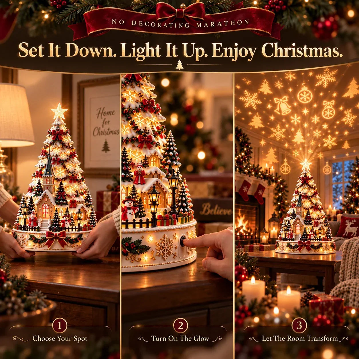 🔥Christmas Village Projection Centerpiece – 4 Themed Villages🎄