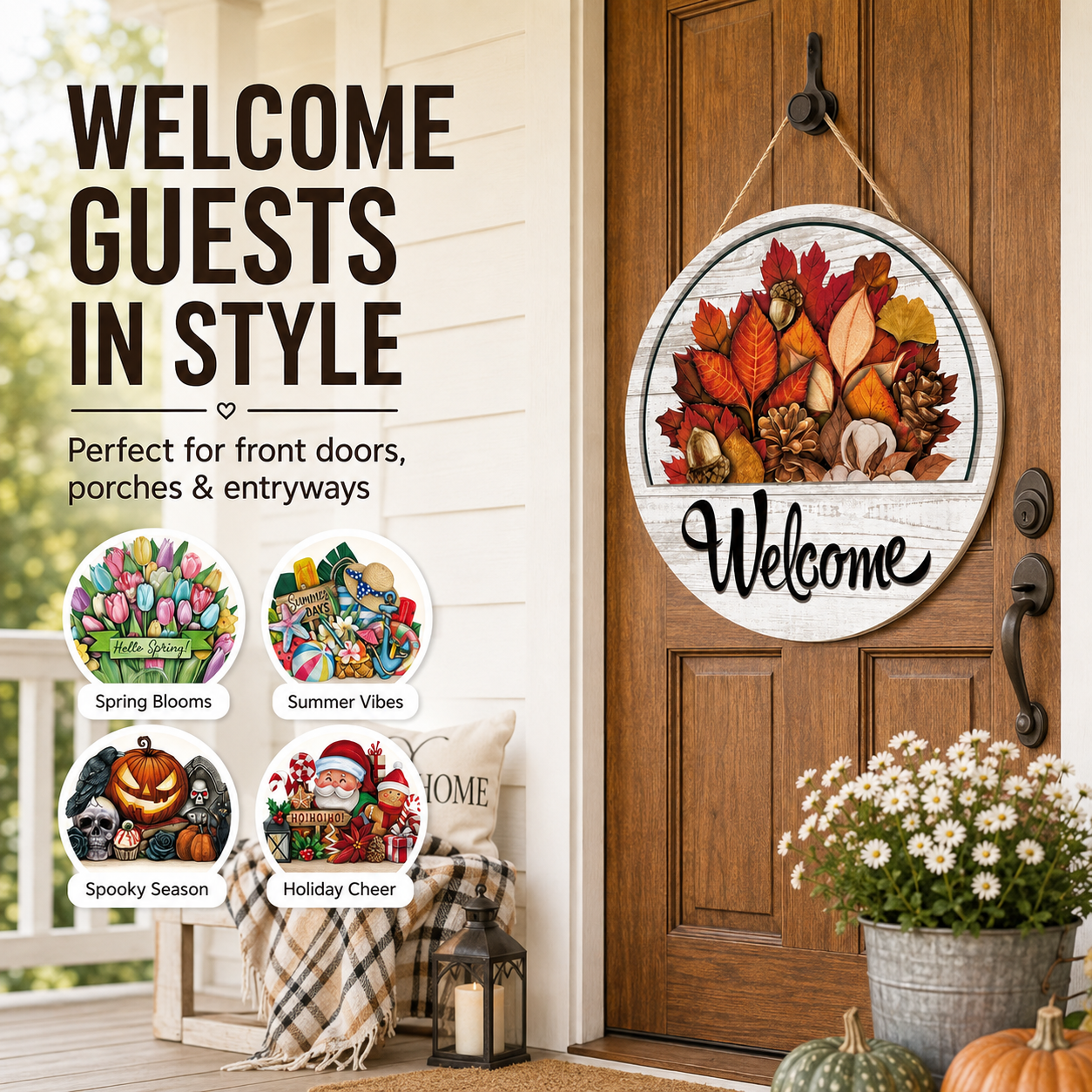🚪16 Pcs Interchangeable Welcome Sign for Front Door - Easy to Swap, Weatherproof & UV‑Resistant