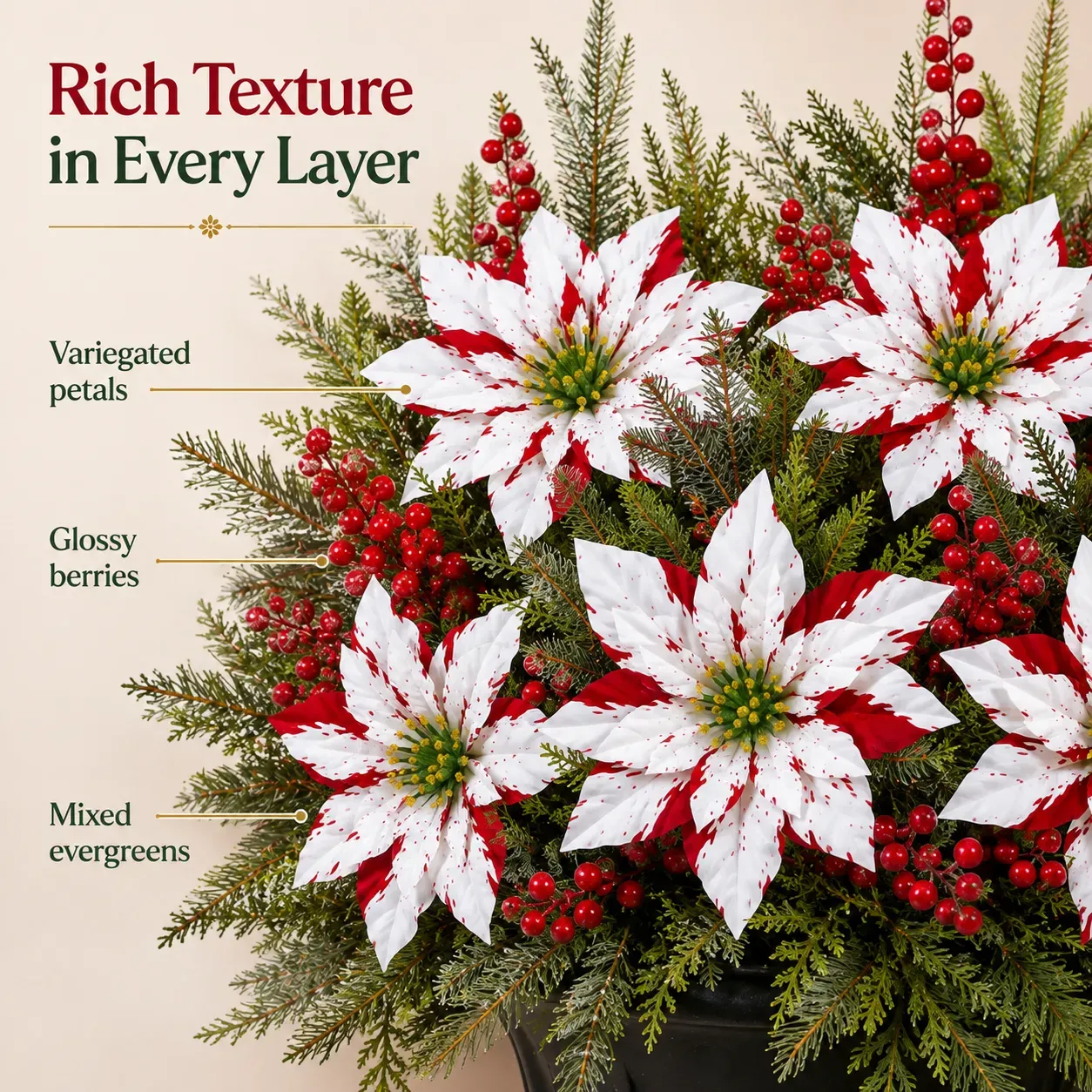 🔥Last Day 70% OFF🌺🎄Christmas Poinsettia Planter Inserts – Set of 6 Red & White Holiday Floral Picks
