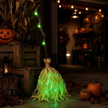 🧙‍♀️🧹Animated Moving Witch Broom - Light‐Sound‐Motion Halloween Prop