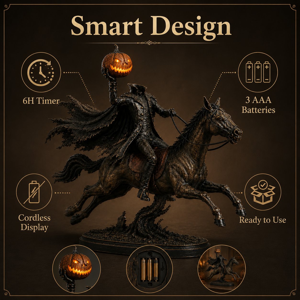 ⏰Limited Stock 70% OFF - 🎃🏇Midnight Chase Headless Horseman Statue