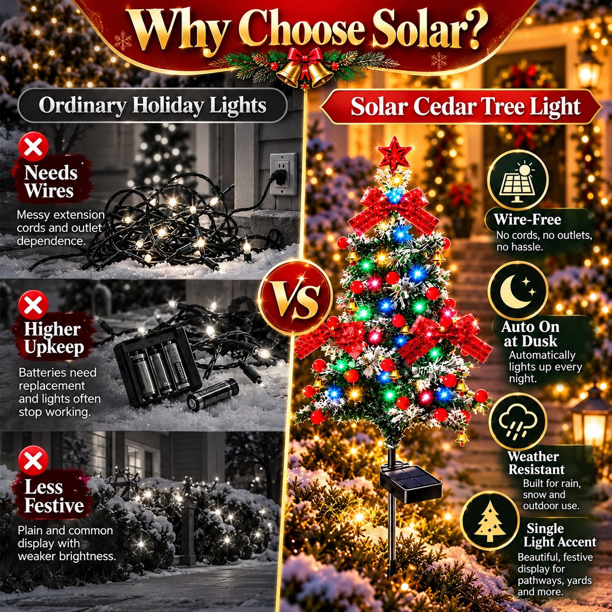 🔥Buy 1 Get 1 Free🎄Christmas Hot Sale🔥 Solar Cedar Christmas Tree Lights| Festive Outdoor Holiday Decor