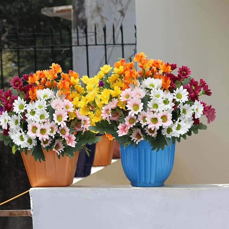 Artificial Outdoor Sunset Mums Flowers - UV resistant, Waterproof, Windproof