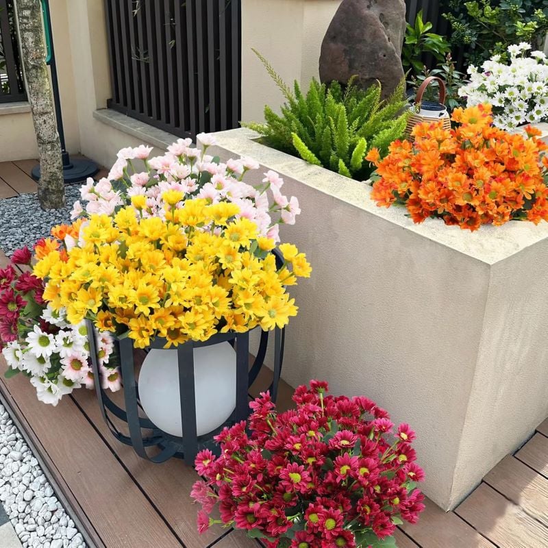 Artificial Outdoor Sunset Mums Flowers - UV resistant, Waterproof, Windproof