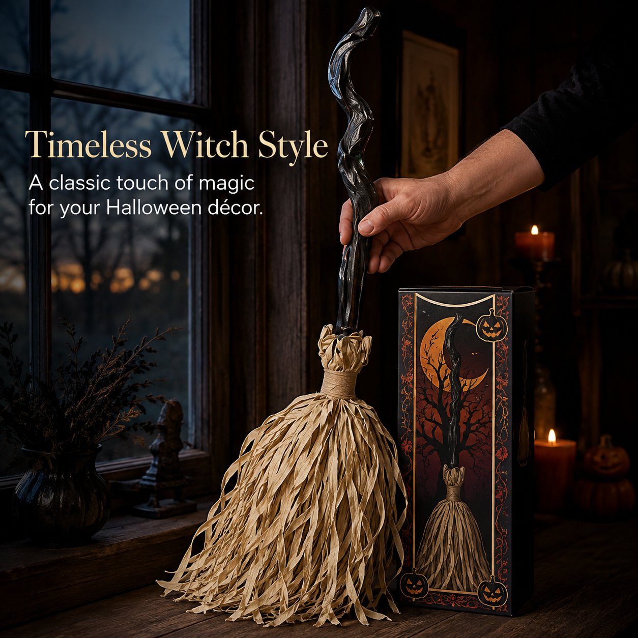🧙‍♀️🧹Animated Moving Witch Broom - Light‐Sound‐Motion Halloween Prop