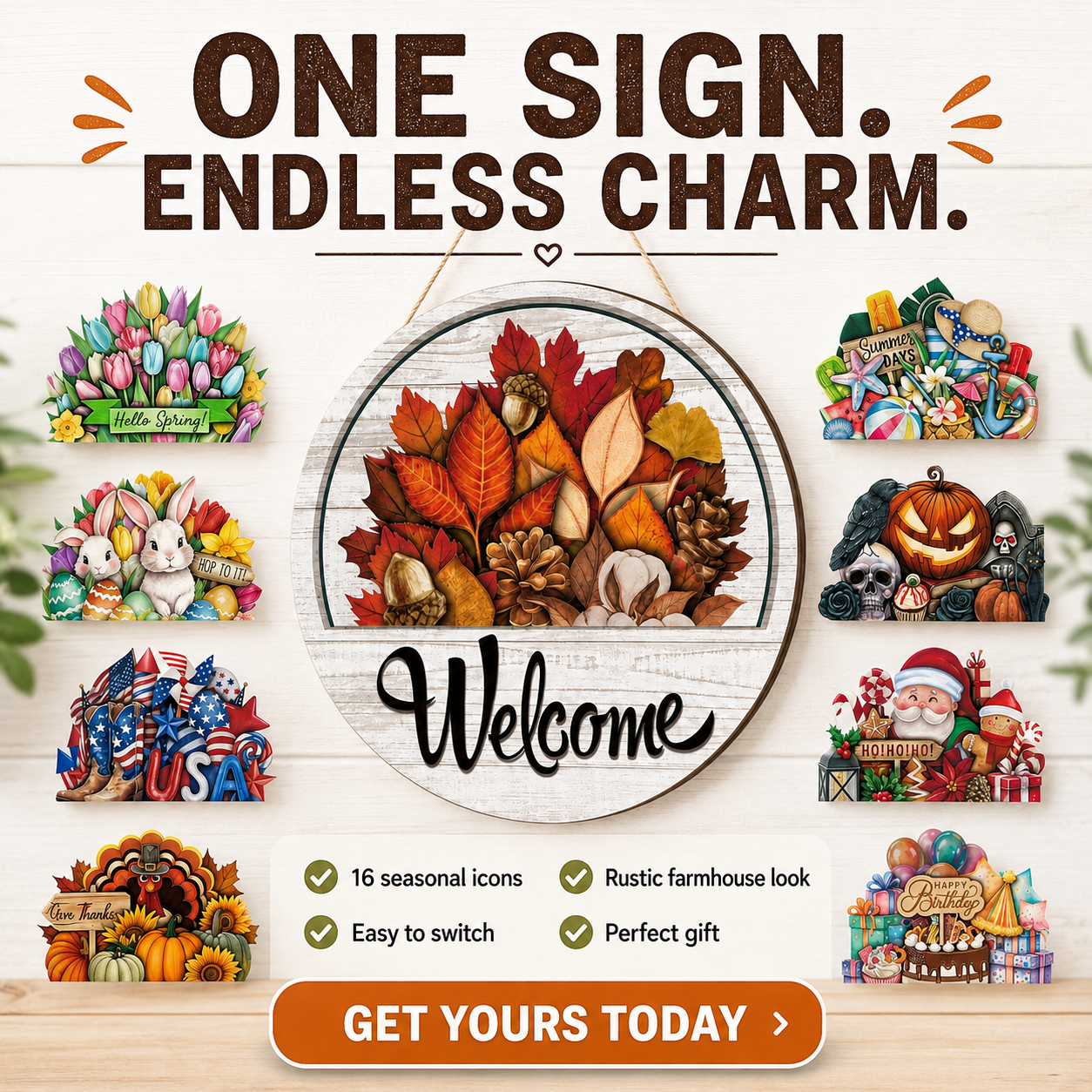 🚪16 Pcs Interchangeable Welcome Sign for Front Door - Easy to Swap, Weatherproof & UV‑Resistant