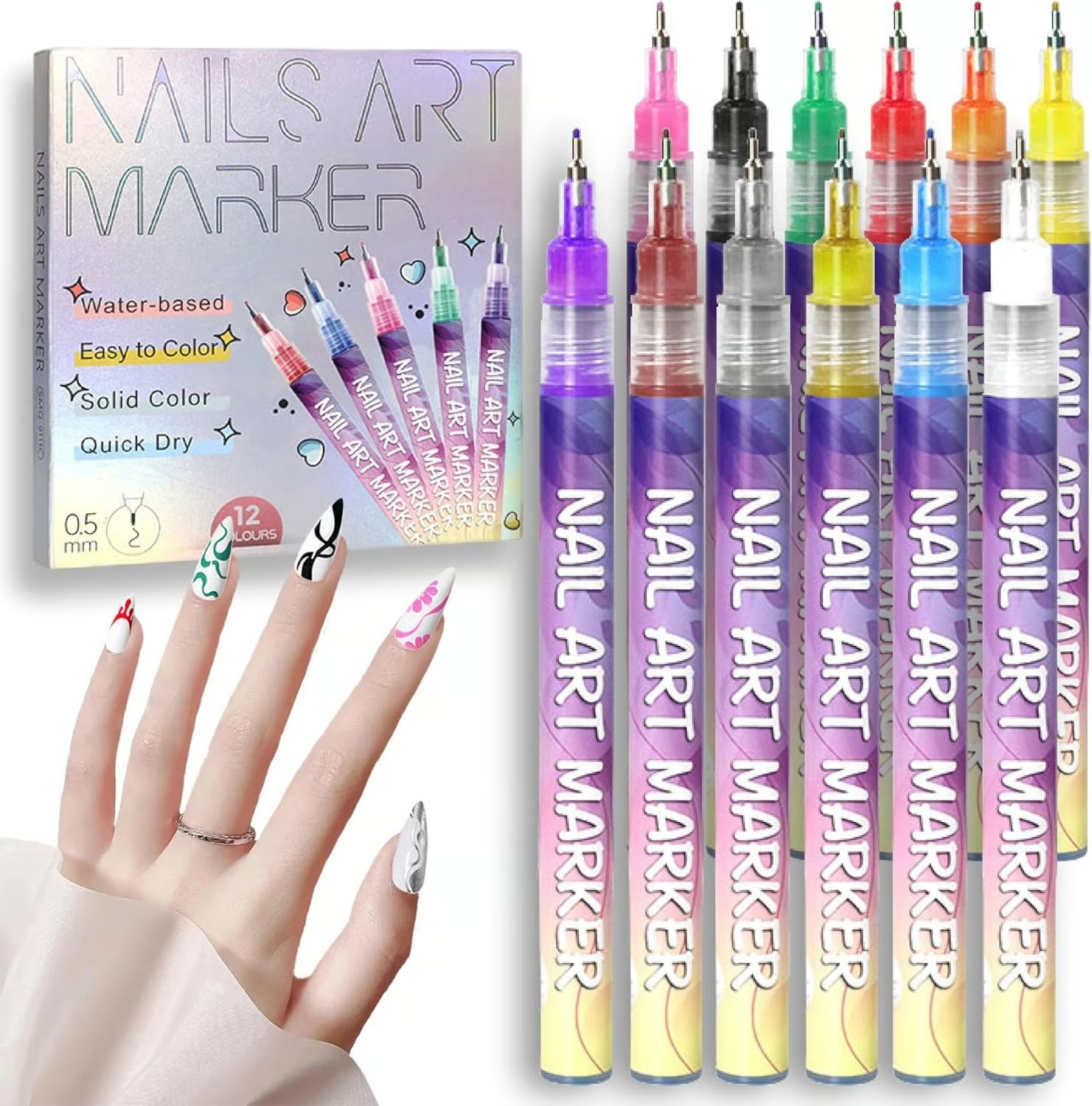 🎨12 Colors Nail Art Pens Set