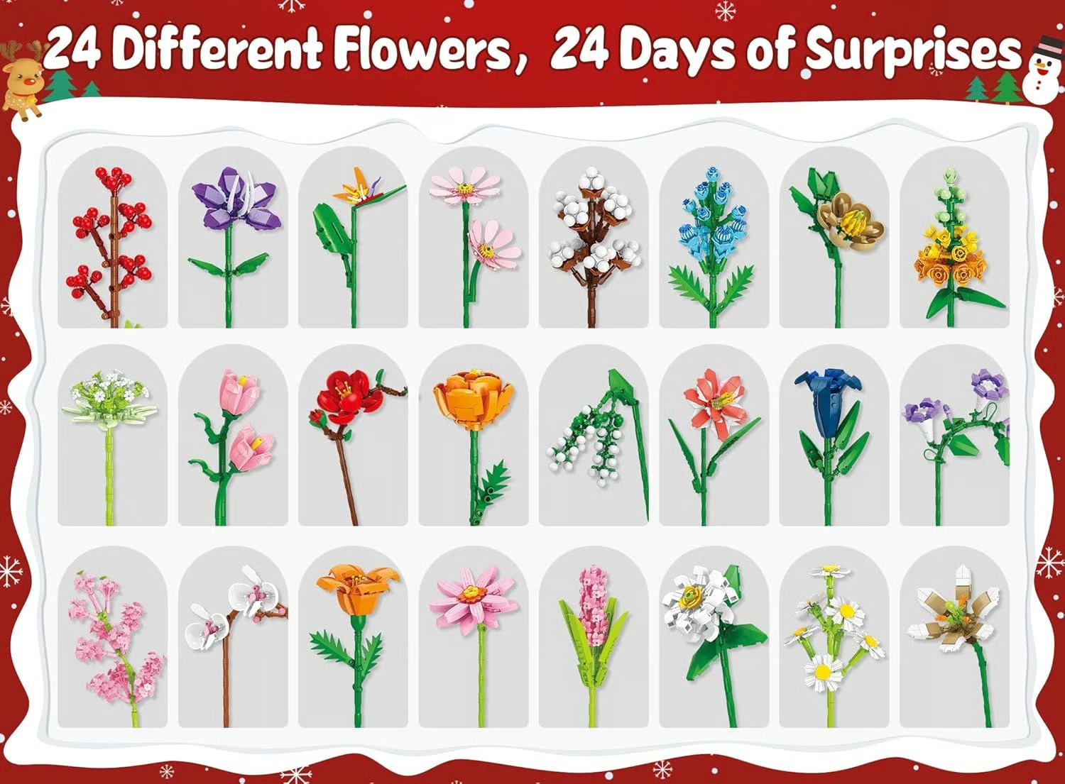 24 Days STEM Flower Bouquet Building Blocks Christmas Countdown Calendar Gifts Box