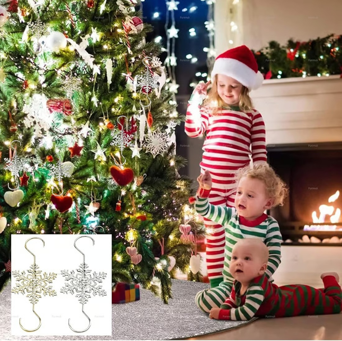 2025 Christmas Hot Sale4Christmas S-Hooks - Metal Hanging Hooks with Snowflake Charms for Ornaments, Garland (20pcs)