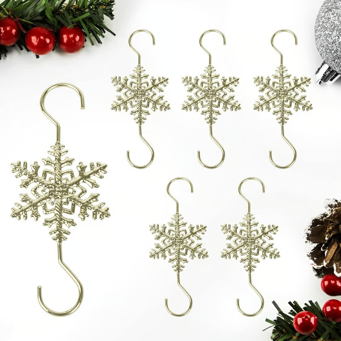2025 Christmas Hot Sale4Christmas S-Hooks - Metal Hanging Hooks with Snowflake Charms for Ornaments, Garland (20pcs)
